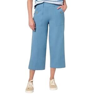 AnyBody Wide Leg Cropped Pant Size L Dusk Blue All Stretch Twill Pull On Pockets